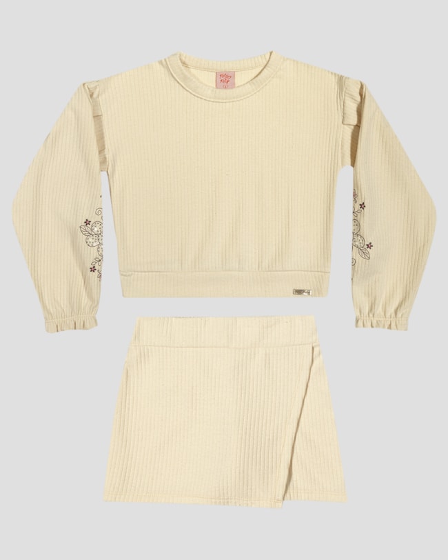 Conjunto Infantil Menina Blusão e Saia Moletom Persa - Kely Kety - Bege-f3f39da7-3300-41d5-a5ef-c9480f5bce08