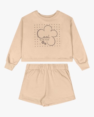 Conjunto Infantil Menina Blusão e Shorts em Moletom - Kely Kety - Deserto-10