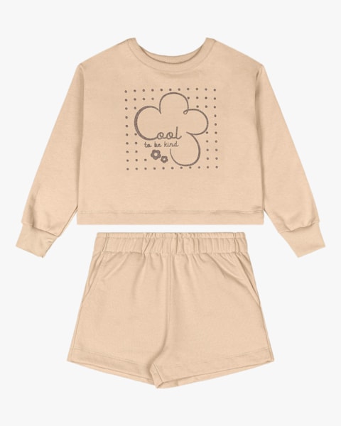 Conjunto Infantil Menina Blusão e Shorts em Moletom - Kely Kety - Deserto