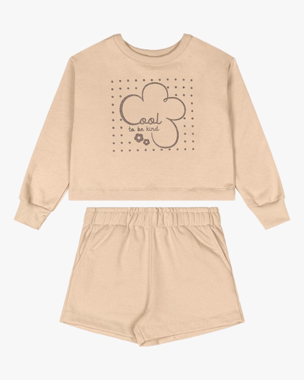 Conjunto Infantil Menina Blusão e Shorts em Moletom - Kely Kety - Deserto
