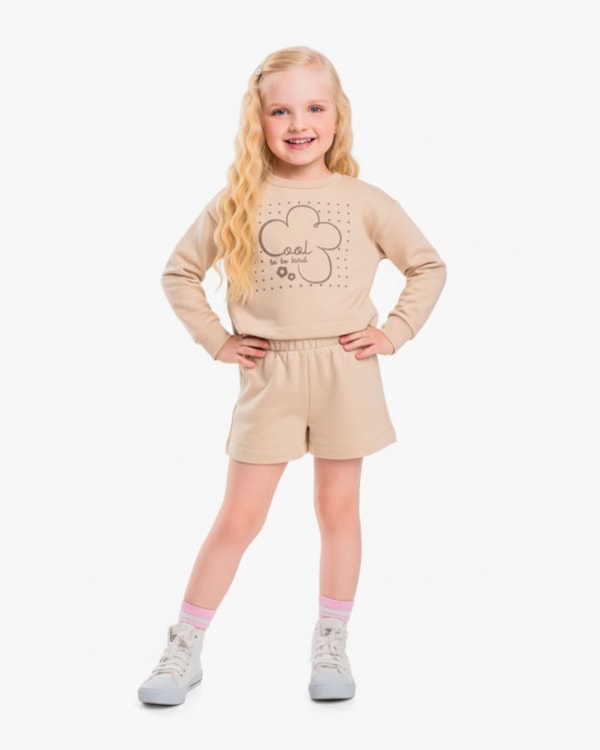 Conjunto Infantil Menina Blusão e Shorts em Moletom - Kely Kety - Deserto
