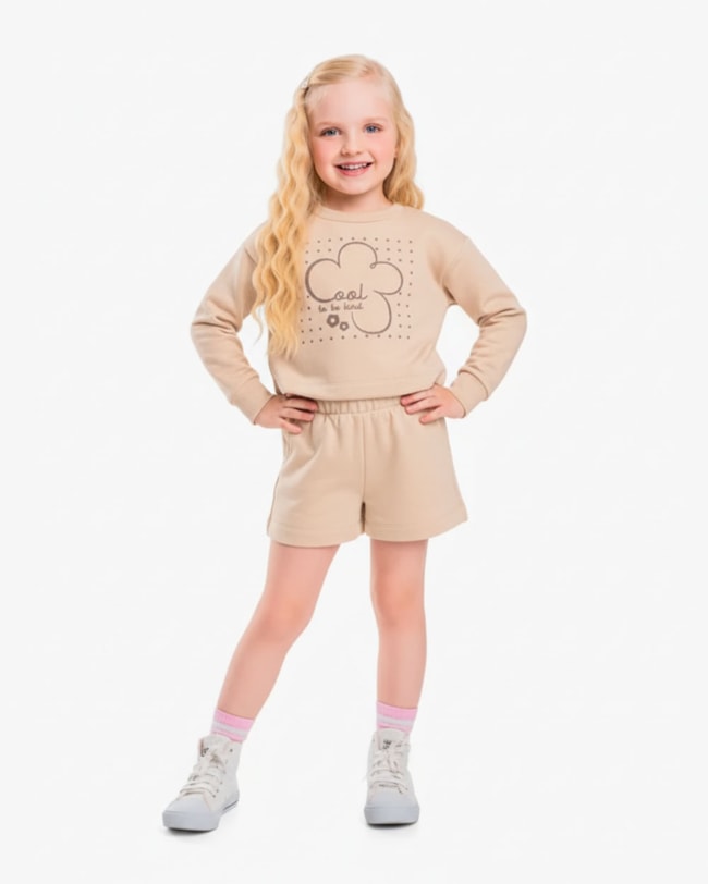 Conjunto Infantil Menina Blusão e Shorts em Moletom - Kely Kety - Deserto-99ea1e7c-97c4-497c-9dac-8b5f4ad16ee1