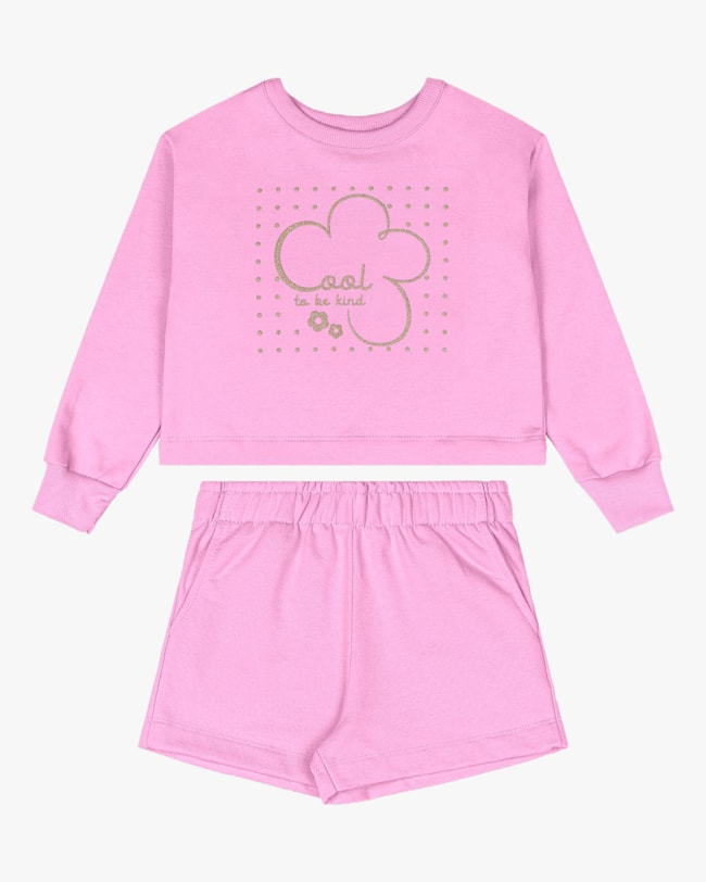 Conjunto Infantil Menina Blusão e Shorts em Moletom - Kely Kety - Rosa-40bfbc99-5a7d-40e6-8433-ad6d2eeb86f0