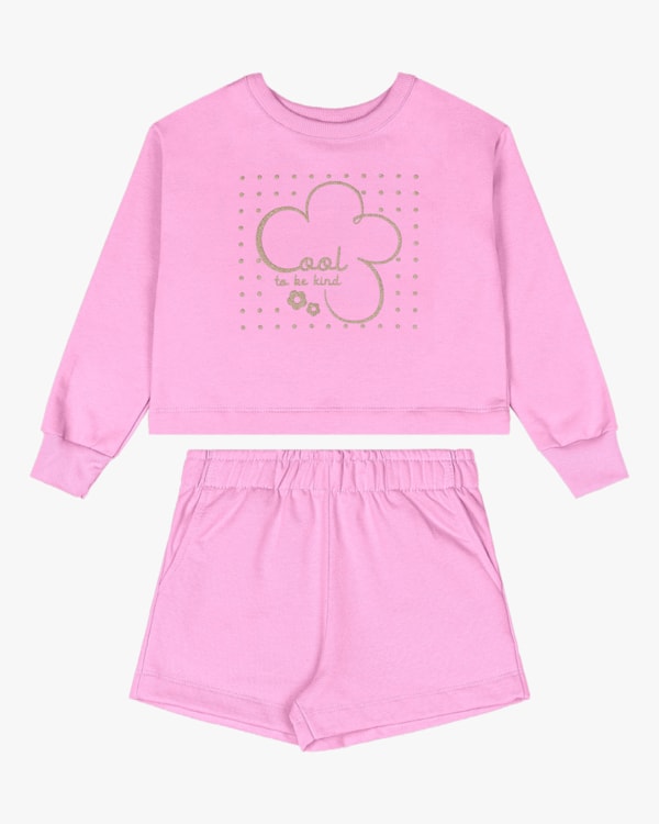 Conjunto Infantil Menina Blusão e Shorts em Moletom - Kely Kety - Rosa