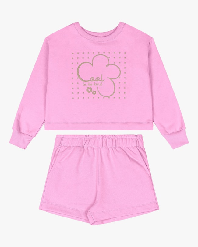Conjunto Infantil Menina Blusão e Shorts em Moletom - Kely Kety - Rosa-3463ab20-6436-4671-88dd-da1e25413dd1
