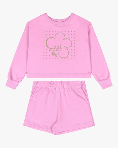 Conjunto Infantil Menina Blusão e Shorts em Moletom - Kely Kety - Rosa