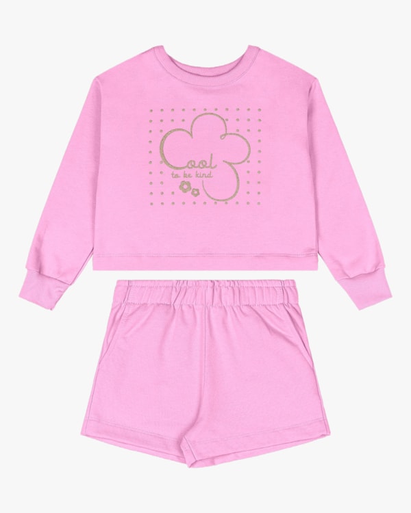 Conjunto Infantil Menina Blusão e Shorts em Moletom - Kely Kety - Rosa