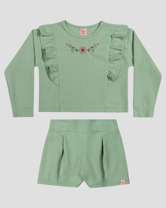 Conjunto Infantil Menina Blusão e Shorts em Moletom - Kely Kety - Verde-0ca64fb6-bb43-4392-a420-503f55012af3