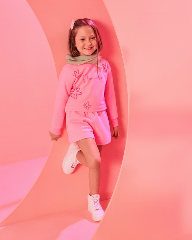 Conjunto Infantil Menina Blusão e Shorts Kely Kety - Rosa-4e25ad37-031e-4bcc-990d-2dfa0c10982e