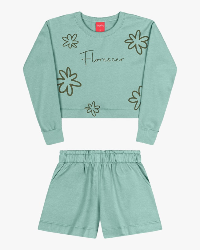 Conjunto Infantil Menina Blusão e Shorts Kely Kety - Verde-e52cbe32-32f2-472d-bbd0-8839f180a360