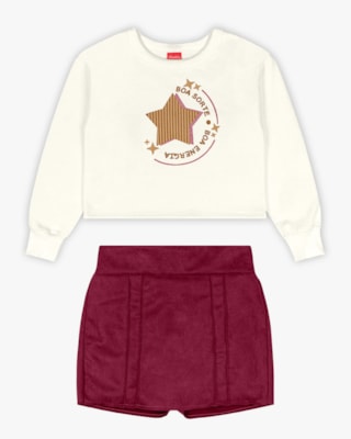 Conjunto Infantil Menina Blusão e Shorts-Saia - Kely Kety - Natural-10
