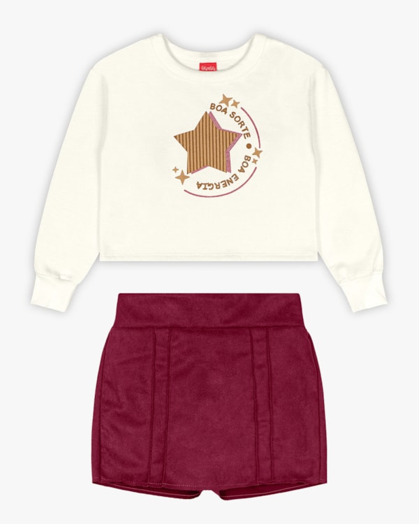 Conjunto Infantil Menina Blusão e Shorts-Saia - Kely Kety - Natural-10