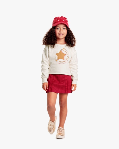 Conjunto Infantil Menina Blusão e Shorts-Saia - Kely Kety - Natural
