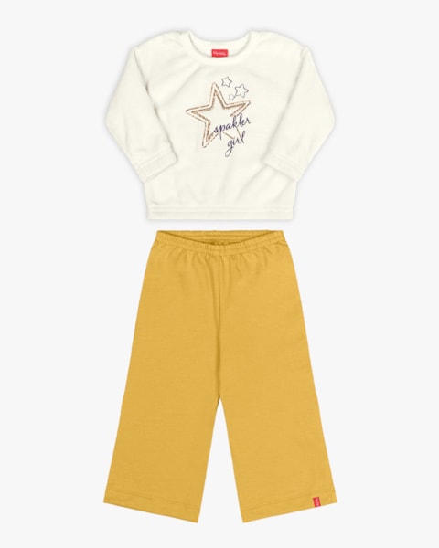 Conjunto Infantil Menina Blusão e Wide Leg Kely Kety -Branco