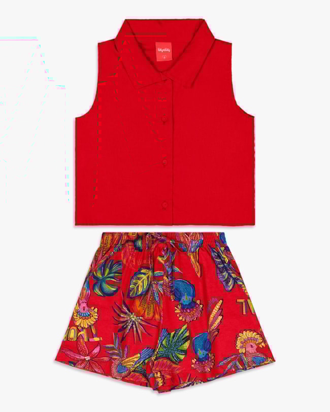 Conjunto Infantil Menina Camisa e Shorts - Kely Kety - Carmim-f417311b-83ce-4c27-baa0-c2baf09cd374