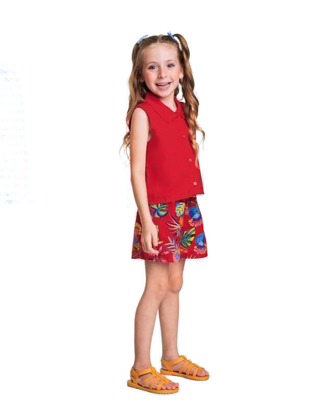 Conjunto Infantil Menina Camisa e Shorts - Kely Kety - Carmim-b16d134e-223e-495e-93d4-135819fe4de8