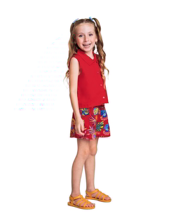 Conjunto Infantil Menina Camisa e Shorts - Kely Kety - Carmim