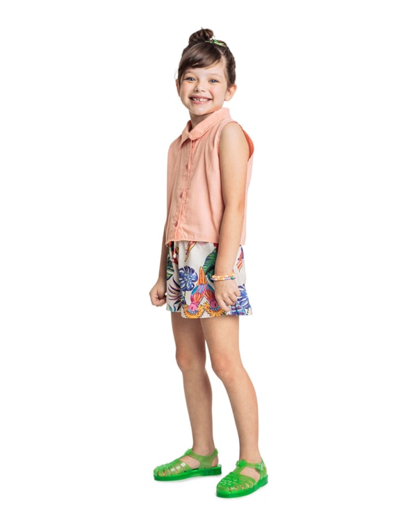 Conjunto Infantil Menina Camisa e Shorts - Kely Kety - Pêssego