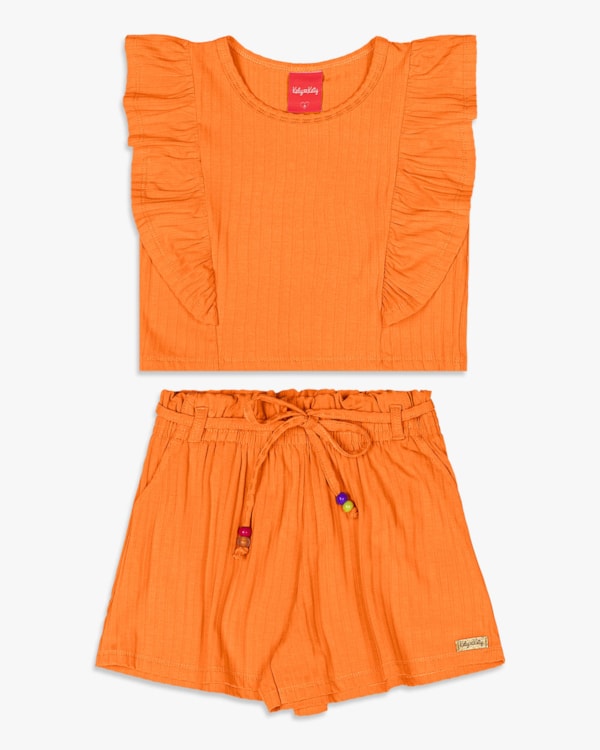 Conjunto Infantil Menina Canelado com Babados - Kely Kety - Nectarine