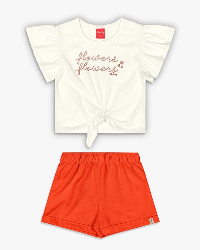 Conjunto Infantil Menina com Blusa Amarração e Shorts - Kely Kety - Natural-e0841e4c-1d15-4870-8004-30cd4660fc2a
