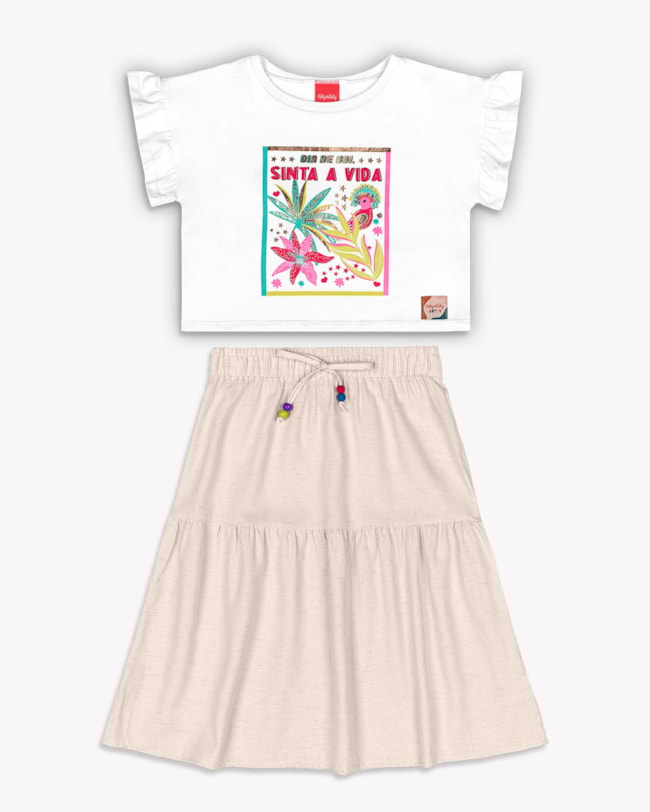 Conjunto Infantil Menina com Blusa e Saia Midi - Kely Kety - Branco-41ff3337-d441-4c3d-9af0-f7577704828d