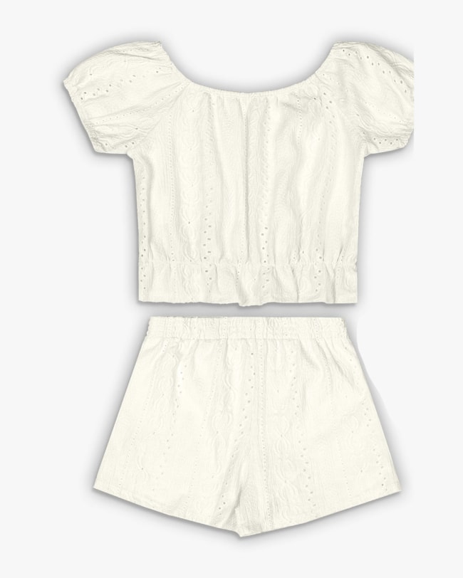 Conjunto Infantil Menina com Blusa e Shorts Malha Laise - Kely Kety - Natural-871b8ad4-37b4-4f18-9eb5-e2079df35cab