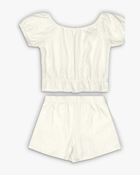 Conjunto Infantil Menina com Blusa e Shorts Malha Laise - Kely Kety - Natural