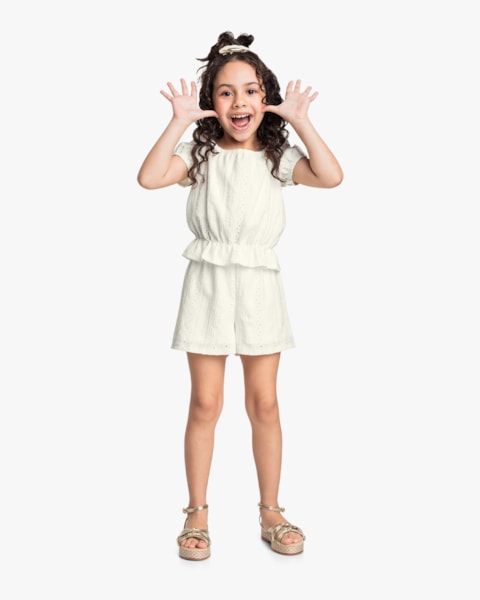 Conjunto Infantil Menina com Blusa e Shorts Malha Laise - Kely Kety - Natural