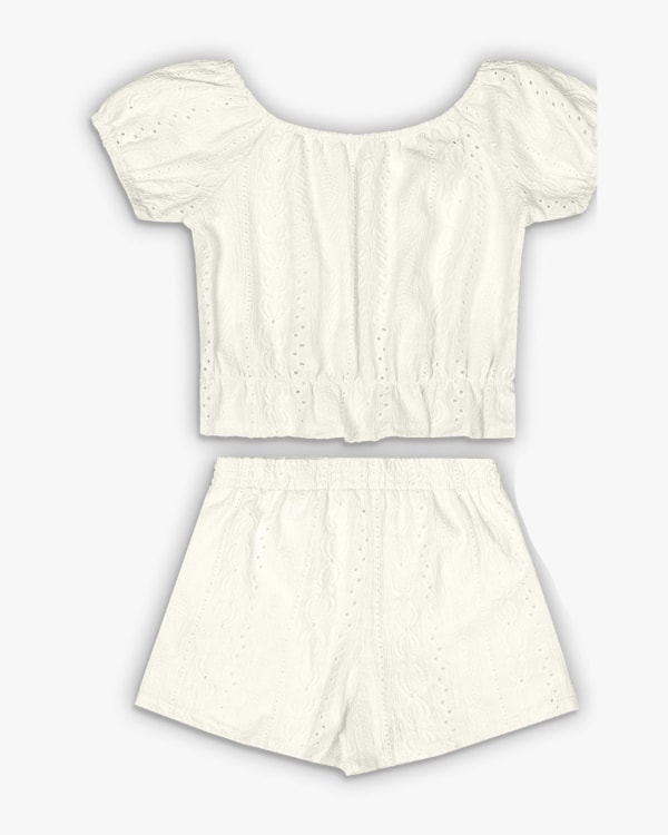 Conjunto Infantil Menina com Blusa e Shorts Malha Laise - Kely Kety - Natural