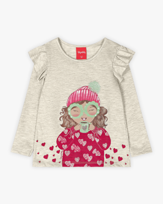 Conjunto Infantil Menina com Blusa Manga Longa e Babado - Kely Kety - Mescla -01
