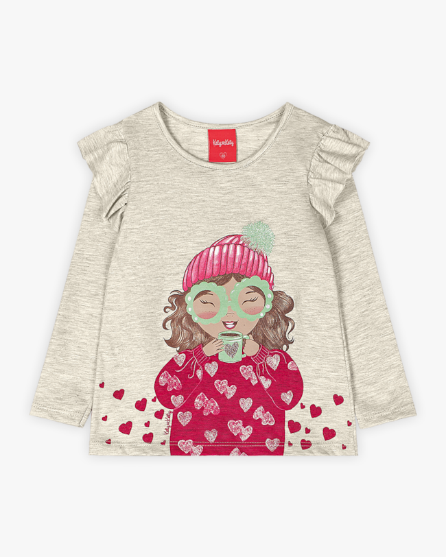 Conjunto Infantil Menina com Blusa Manga Longa e Babado - Kely Kety - Mescla-16339149-0240-48de-bad7-0708d978ccef