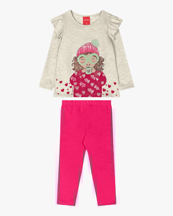 Conjunto Infantil Menina com Blusa Manga Longa e Babado - Kely Kety - Mescla
