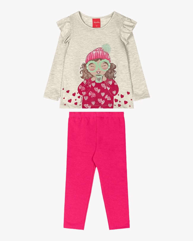 Conjunto Infantil Menina com Blusa Manga Longa e Babado - Kely Kety - Mescla-78171b58-7f0f-436c-b146-8490a7c0baf9