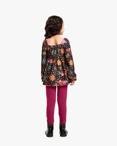 Conjunto Infantil Menina com Blusa Manga Longa Estampada - Kely Kety - Preto