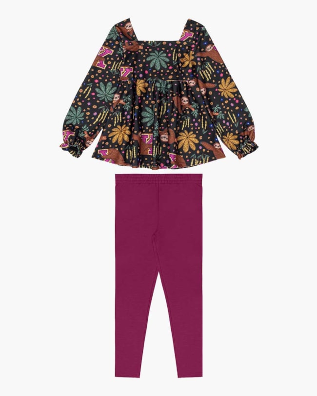 Conjunto Infantil Menina com Blusa Manga Longa Estampada - Kely Kety - Preto-c3617494-f08f-4577-95f6-6b3fd1cc5cd0