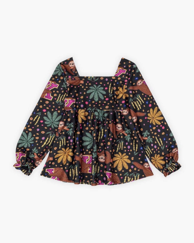 Conjunto Infantil Menina com Blusa Manga Longa Estampada - Kely Kety - Preto-e3cd76c6-1ff2-4133-b9e8-f7b8969aedff