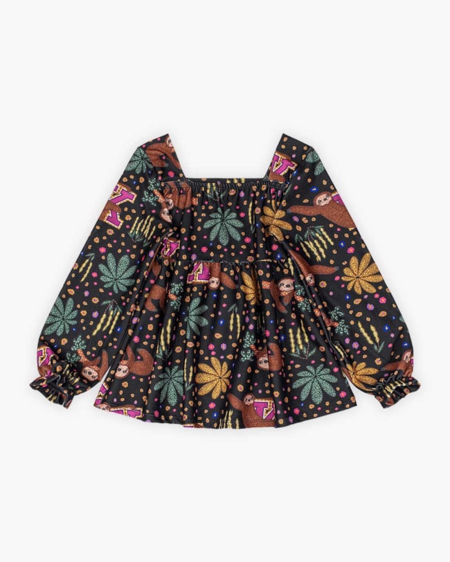 Conjunto Infantil Menina com Blusa Manga Longa Estampada - Kely Kety - Preto-964d09e1-d292-45d1-85e7-9cd940c3a97a