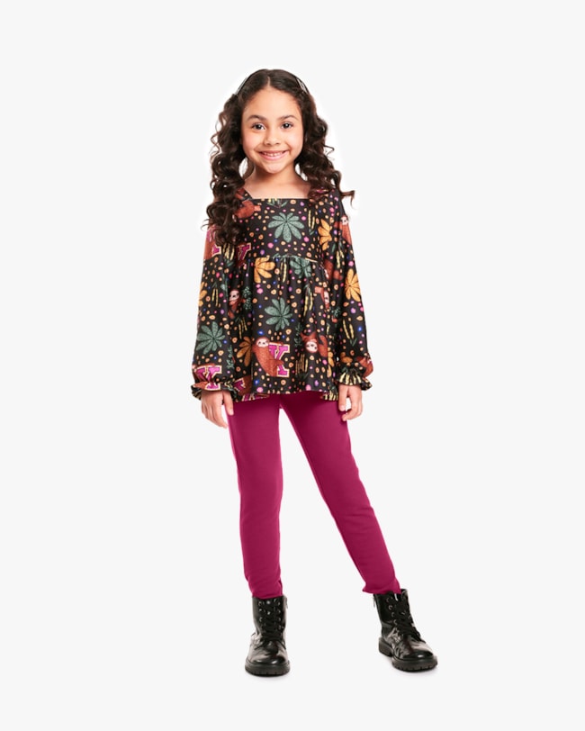 Conjunto Infantil Menina com Blusa Manga Longa Estampada - Kely Kety - Preto-d2b782bb-56ec-4944-b71e-5d6baa89b5b8