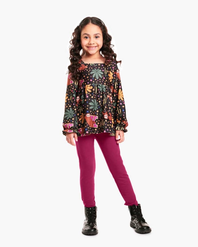 Conjunto Infantil Menina com Blusa Manga Longa Estampada - Kely Kety - Preto-765174c1-790a-4d6d-aca9-fd4b116fc228
