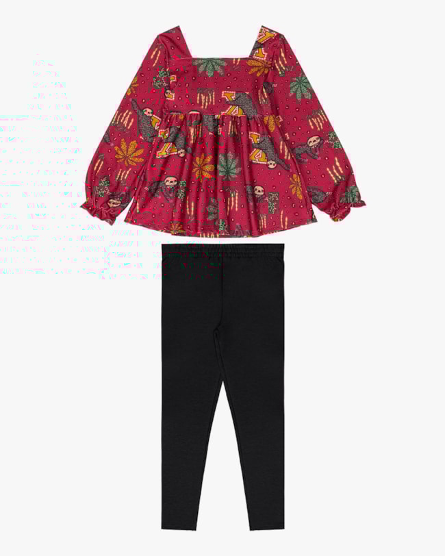 Conjunto Infantil Menina com Blusa Manga Longa Estampada - Kely Kety - Wine-f5426476-2663-4fcd-9f55-39c569f26bfd