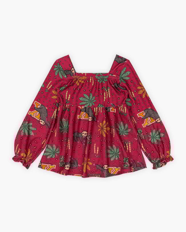 Conjunto Infantil Menina com Blusa Manga Longa Estampada - Kely Kety - Wine-9e8b27b7-96eb-42fc-8f4d-9fbd7d448d57