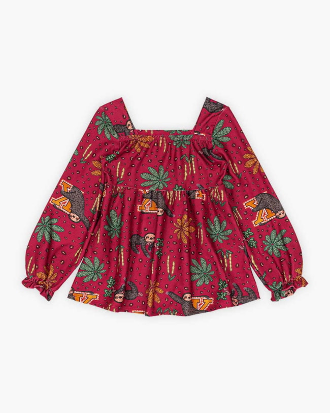 Conjunto Infantil Menina com Blusa Manga Longa Estampada - Kely Kety - Wine-424bc0eb-8224-4832-b255-bf7061440371