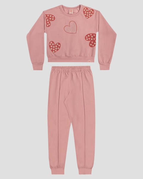 Conjunto Infantil Menina com Blusão e Calça em Moletom - Kely Kety - Rosa