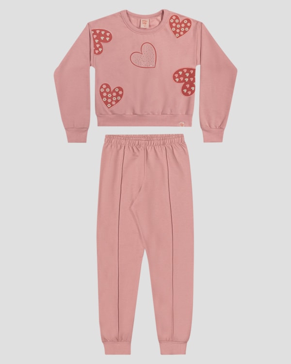 Conjunto Infantil Menina com Blusão e Calça em Moletom - Kely Kety - Rosa