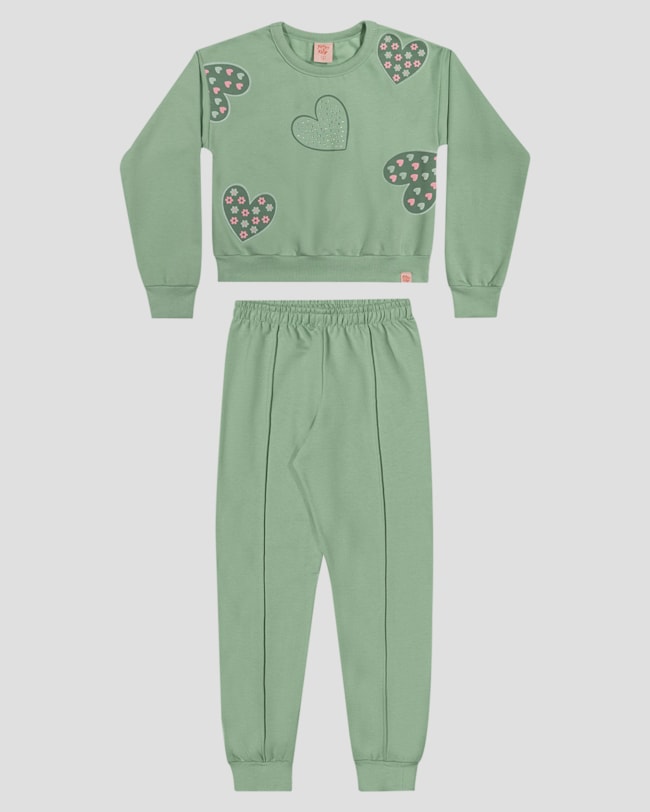 Conjunto Infantil Menina com Blusão e Calça em Moletom - Kely Kety - Verde-f2e1e511-413e-4aa9-95b7-652eb97896ac