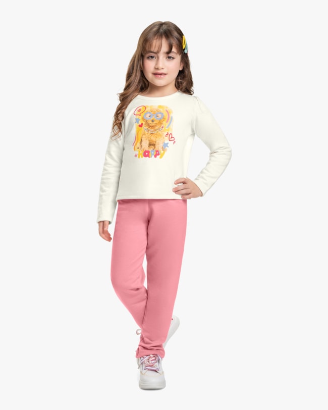 Conjunto Infantil Menina com Blusão e Calça Kely Key - Branco-ae7eb4a7-df48-4087-a49c-ceda72c0c162