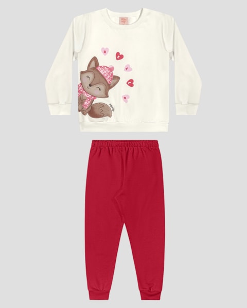 Conjunto Infantil Menina com Blusão e Calça Moletom - Kely Kety - Branco