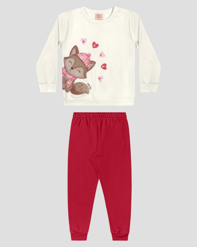 Conjunto Infantil Menina com Blusão e Calça Moletom - Kely Kety - Branco-44b7ae26-b2e8-44c0-bd97-3bb8fc78369f