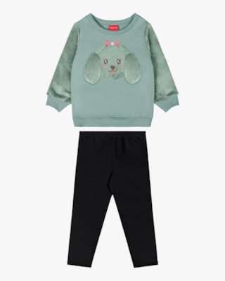 Conjunto Infantil Menina com Blusão Estampa Cachorrinho - Kely Kety - Verde-01
