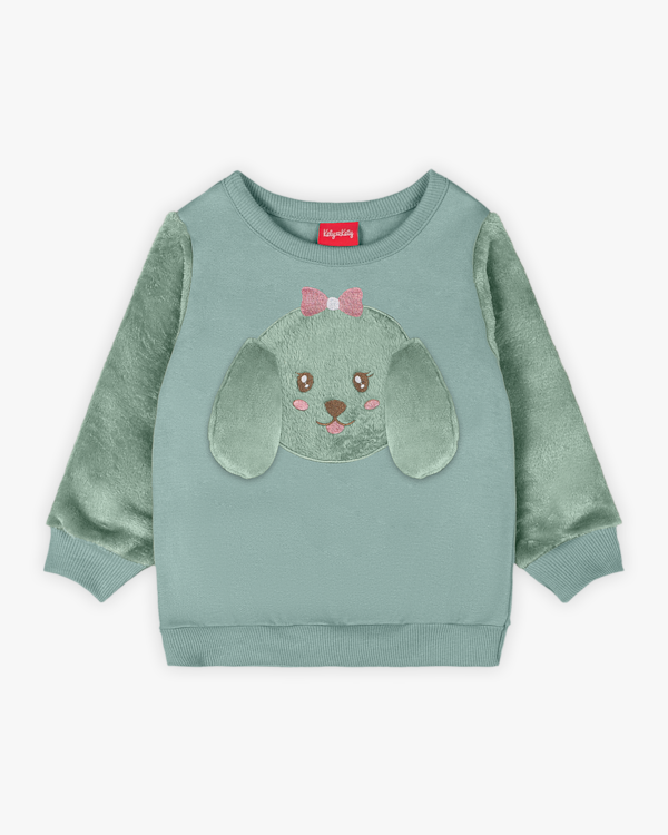 Conjunto Infantil Menina com Blusão Estampa Cachorrinho - Kely Kety - Verde